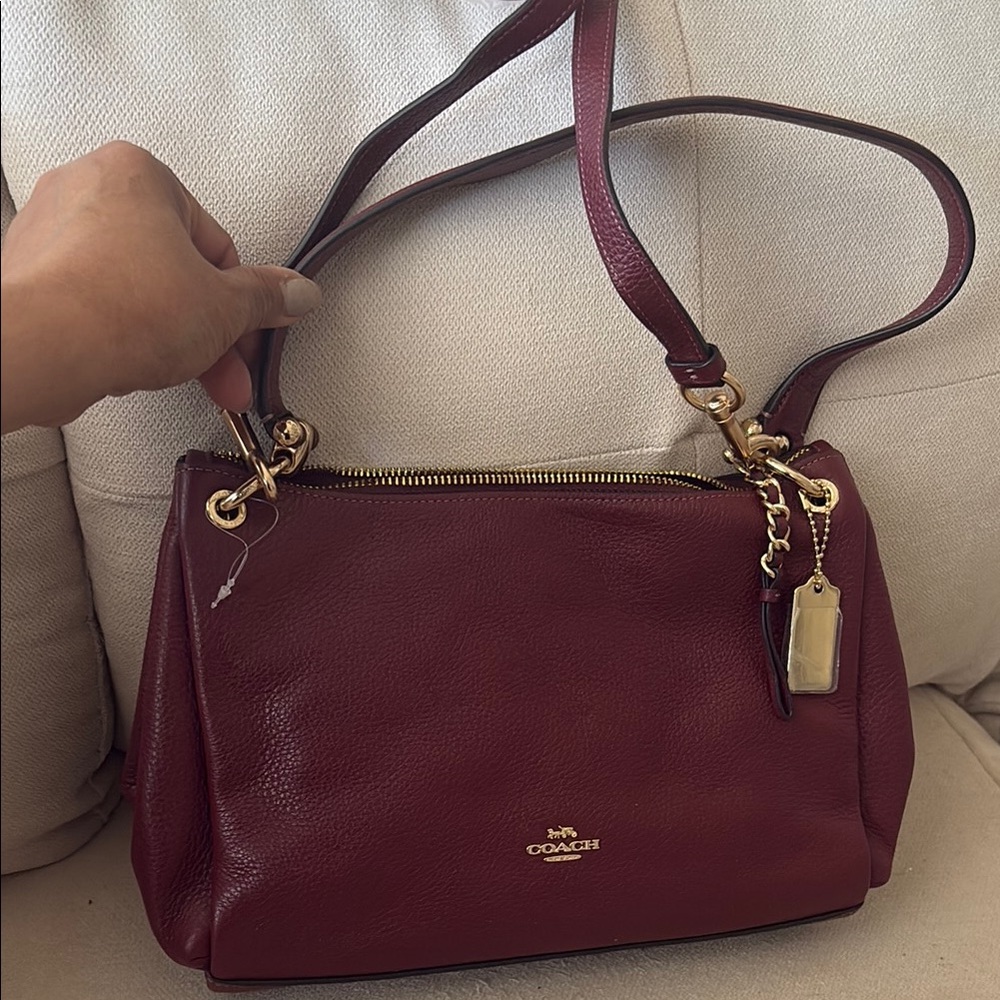 Coach Burgundy new with tag Leather Shoulder Bag with Gold Accents